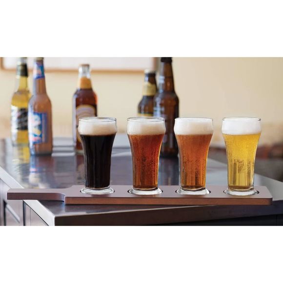 Libbey Craft Brews 4-piece Beer Flight Glass Set with Wooden Carrier - Picture 2 of 5